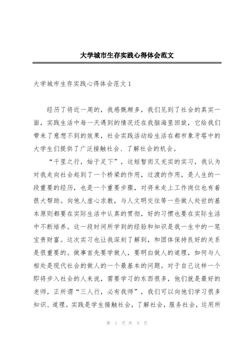 大学城市生存实践心得体会范文