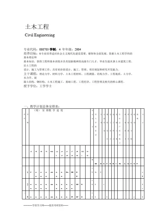 土木工程专业新教学计划课程设置方案
