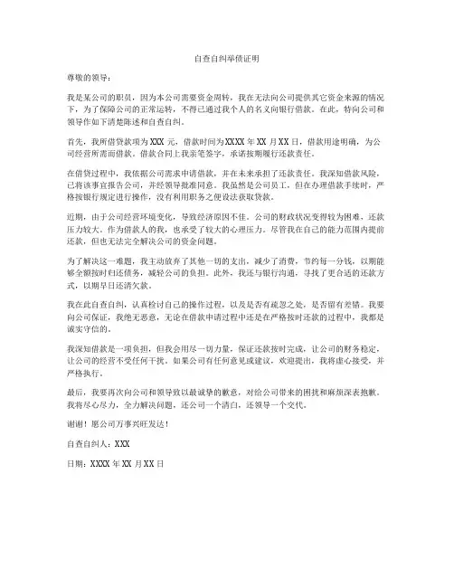 自查自纠举债证明