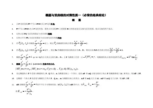高考数学圆锥曲线的经典性质50条