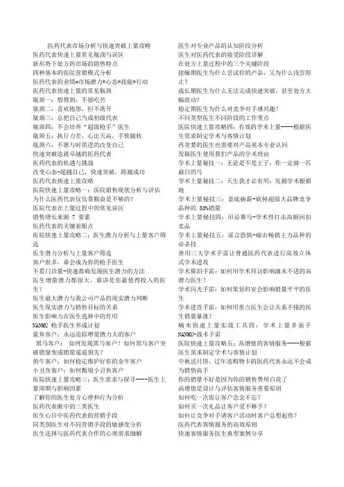 医药代表市场分析与快速突破上量攻略