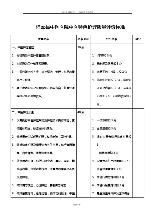 中医护理质量评价标准