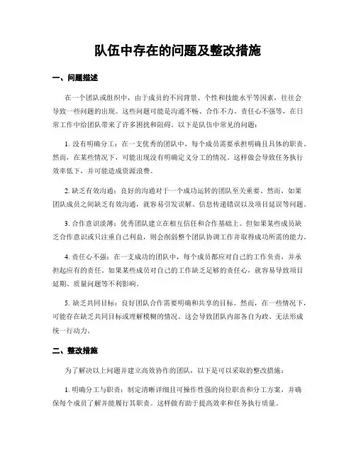 队伍中存在的问题及整改措施