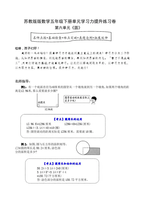 苏教版数学五年级下册第六单元《圆》学习力提升练习卷(含答案)