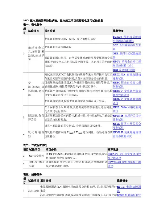 10kV配电系统的预防性试验