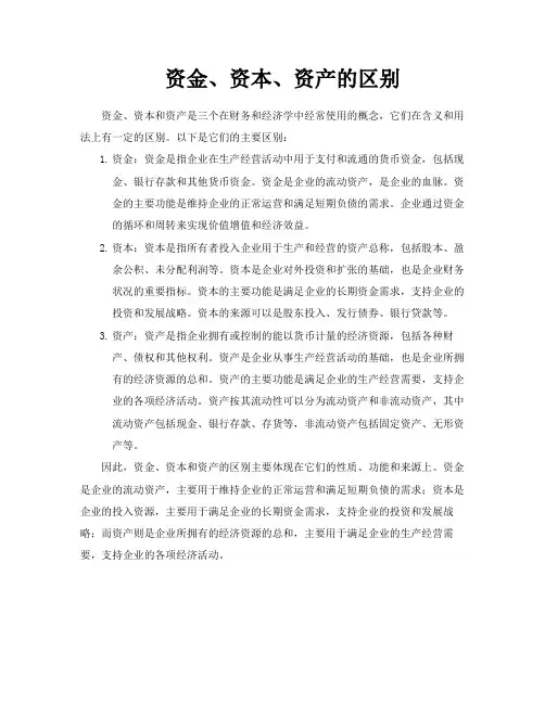 资金、资本、资产的区别