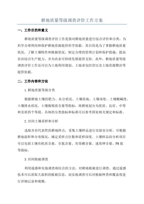 耕地质量等级调查评价工作方案