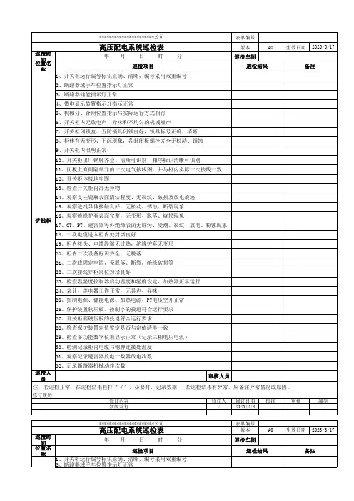 高压配电系统巡检表-A0版