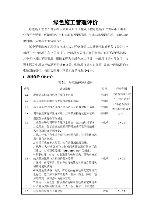 绿色施工管理评价标准