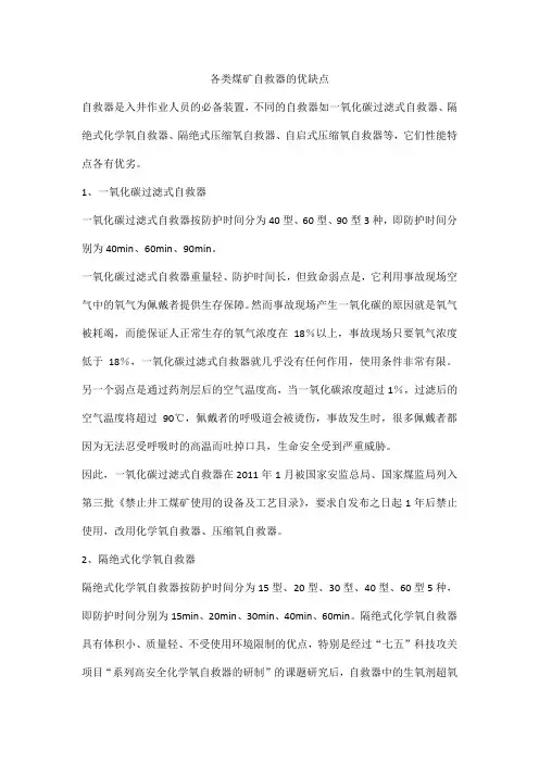 各类煤矿自救器的优缺点