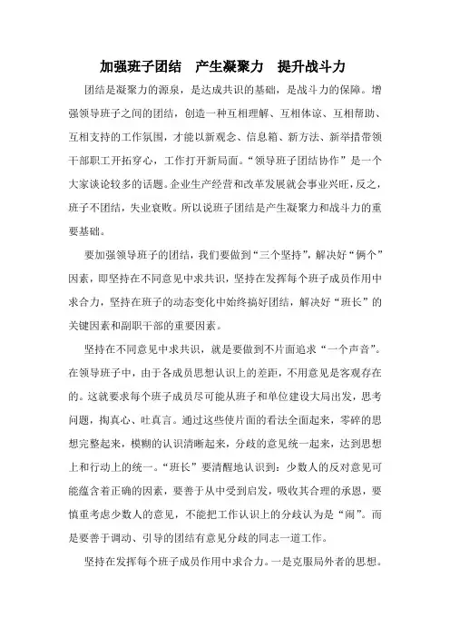 加强班子团结产生凝聚力提升战斗力