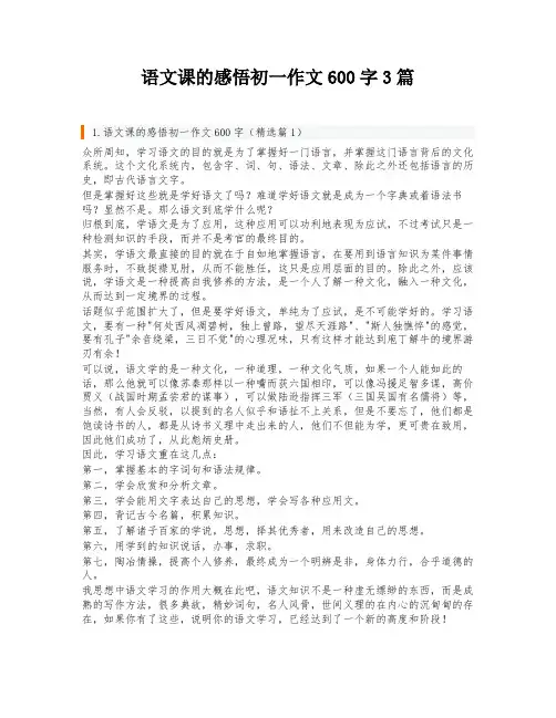 语文课的感悟初一作文600字3篇