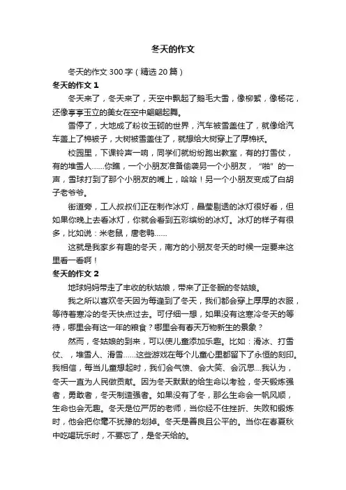 冬天的作文300字（精选20篇）