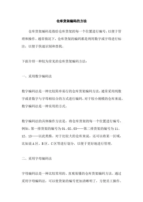 仓库货架编码的方法