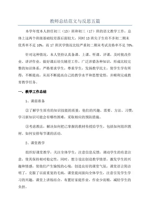教师总结范文与反思五篇