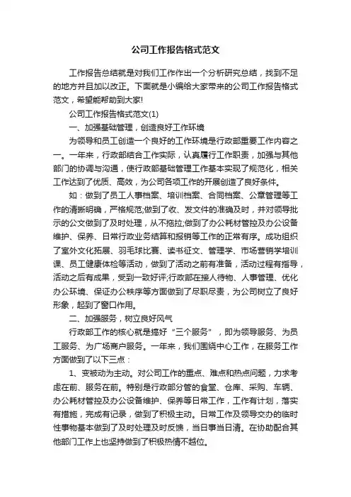 公司工作报告格式范文