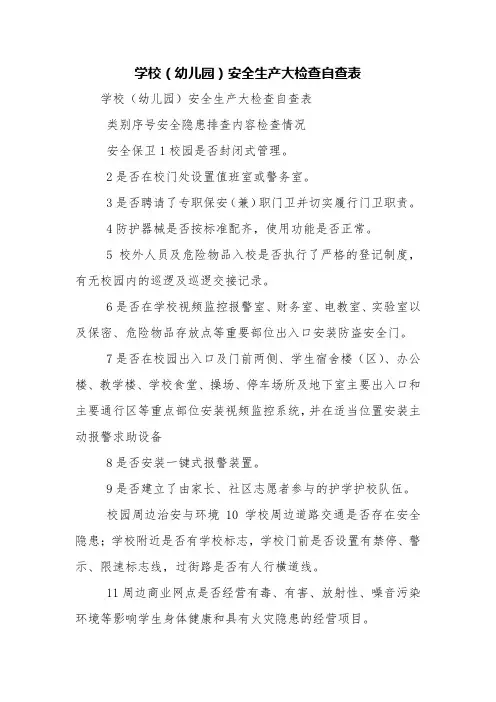 学校(幼儿园)安全生产大检查自查表【精品范文】