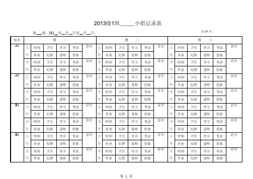 1班小组合作记录表四人