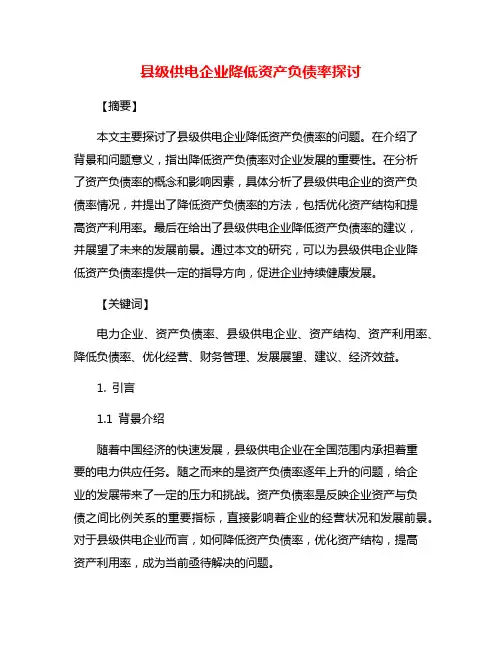 县级供电企业降低资产负债率探讨