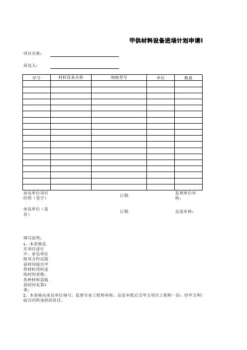 甲供材料设备进场计划