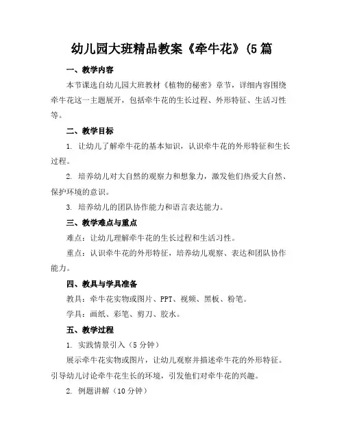 幼儿园大班精品教案《牵牛花》(5篇