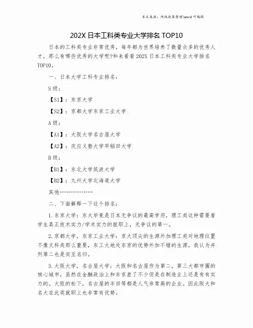 202X日本工科类专业大学排名TOP10.doc