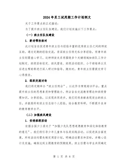 2024年员工试用期工作计划例文（4篇）