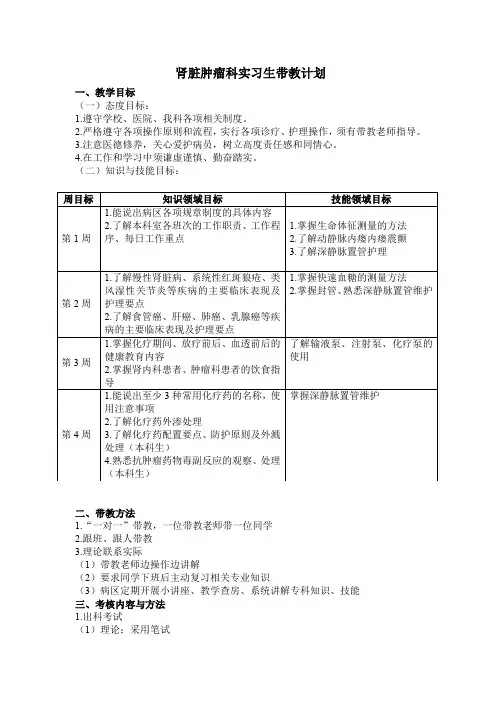 肾脏肿瘤科实习生带教计划