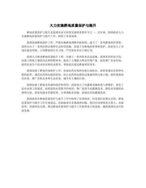 大力实施耕地质量保护与提升