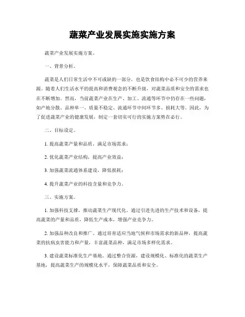 蔬菜产业发展实施实施方案