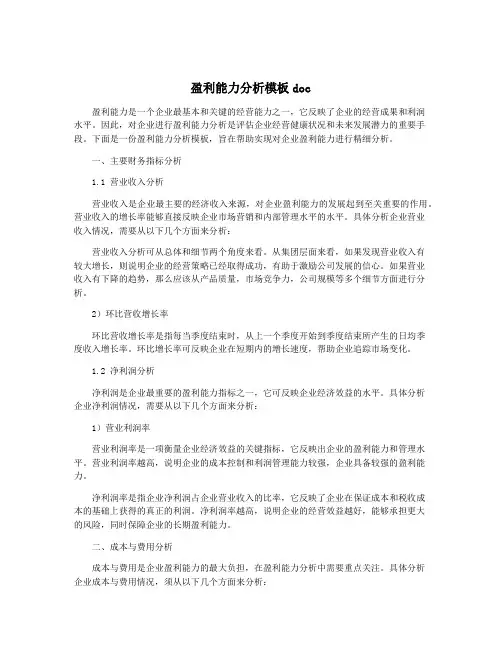 盈利能力分析模板doc