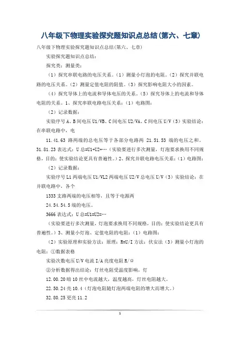 八年级下物理实验探究题知识点总结(第六、七章)