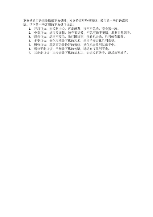 下象棋的口诀表