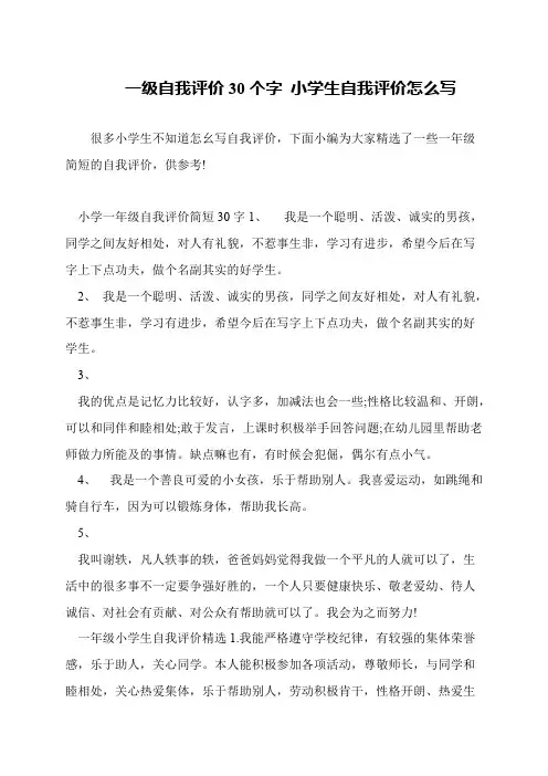 一级自我评价30个字 小学生自我评价怎么写