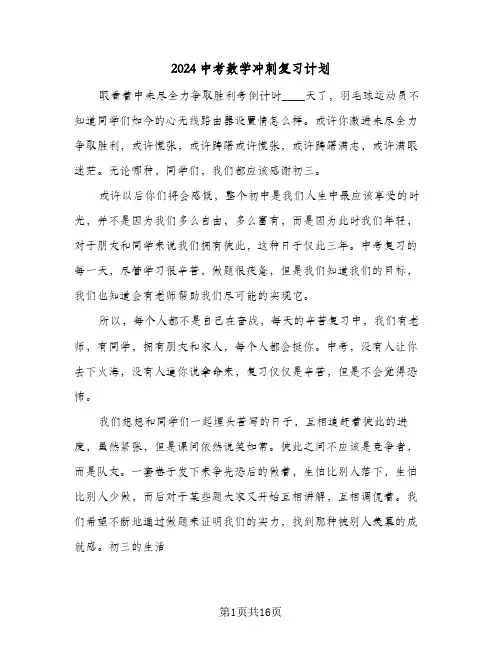 2024中考数学冲刺复习计划（五篇）