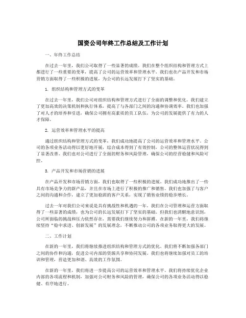 国资公司年终工作总结及工作计划