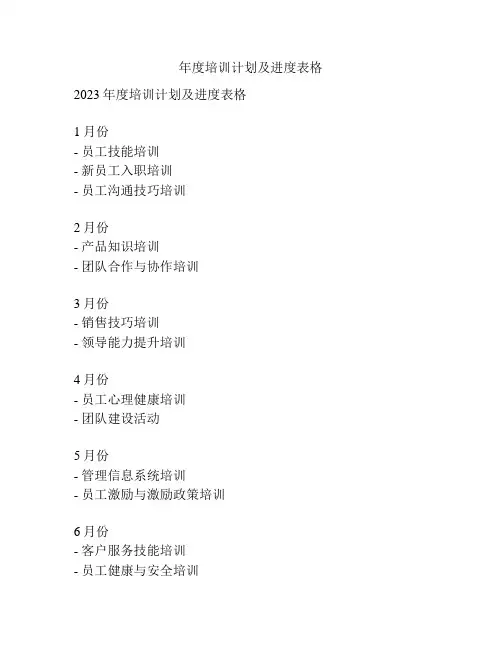 年度培训计划及进度表格