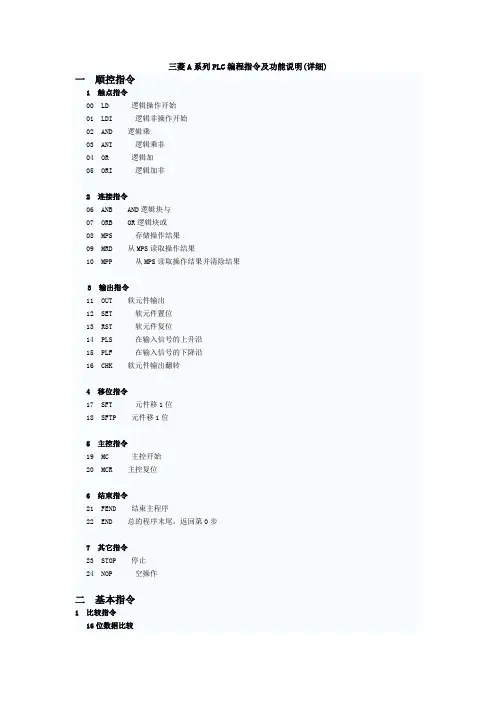三菱A系列PLC编程指令及功能说明(详细)