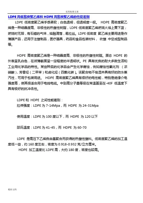 LDPE高低密度聚乙烯与HDPE高密度聚乙烯的性能差别