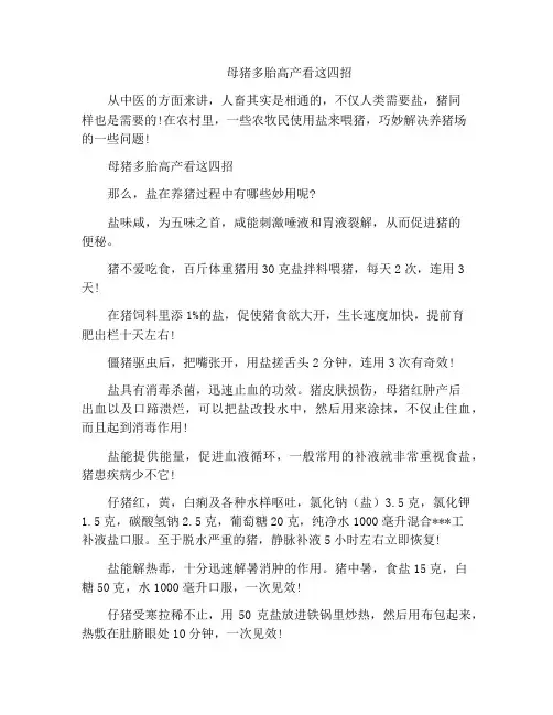 母猪多胎高产看这四招