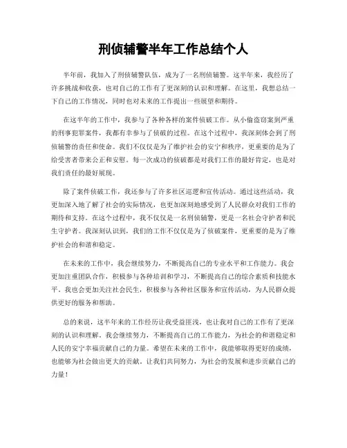 刑侦辅警半年工作总结个人