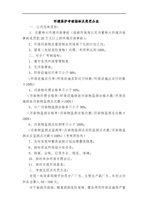 环境保护考核指标及奖罚办法