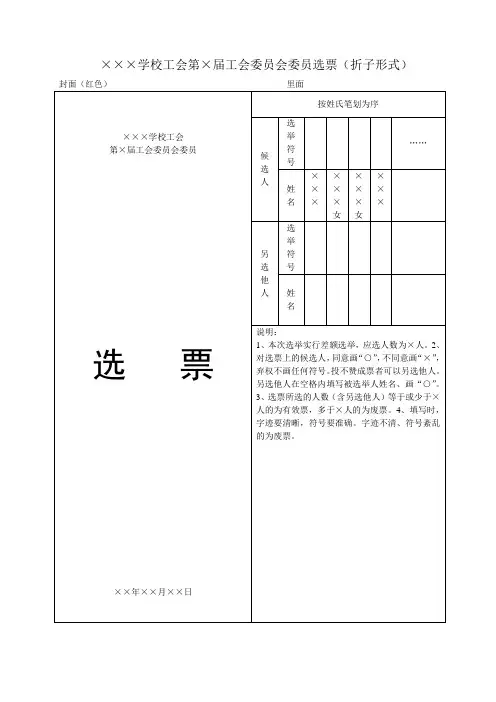 工会换届选举选票及报告单样式