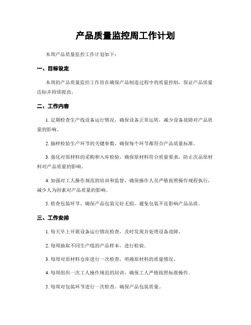 产品质量监控周工作计划