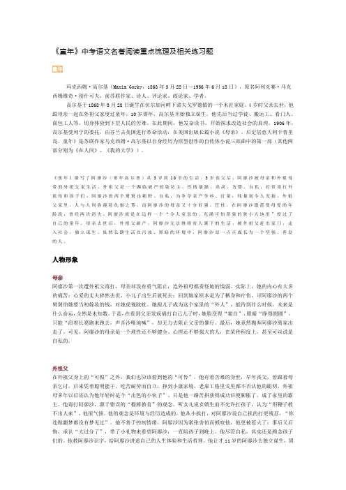《童年》中考语文名著阅读重点梳理及相关练习题