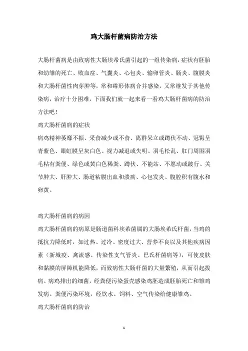 鸡大肠杆菌病防治方法