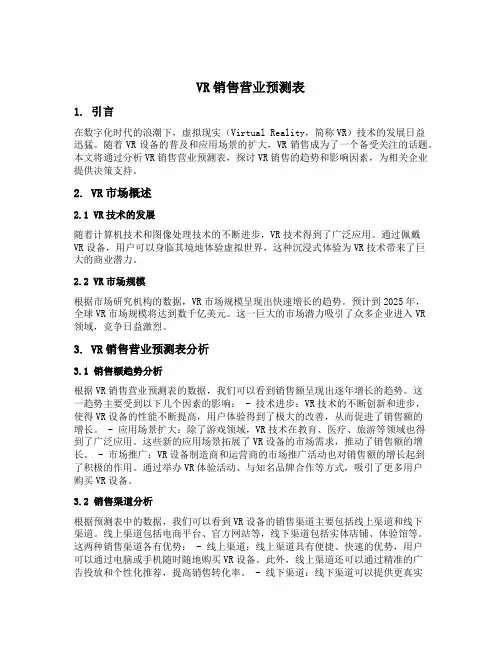 vr销售营业预测表