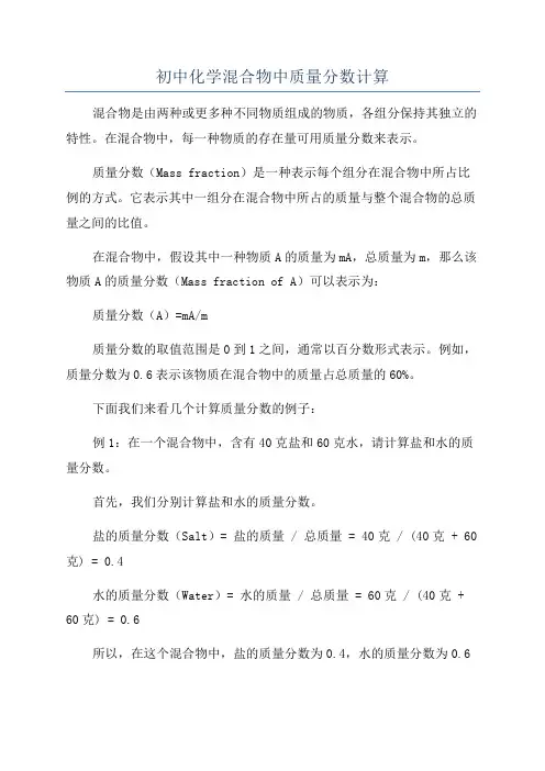 初中化学混合物中质量分数计算