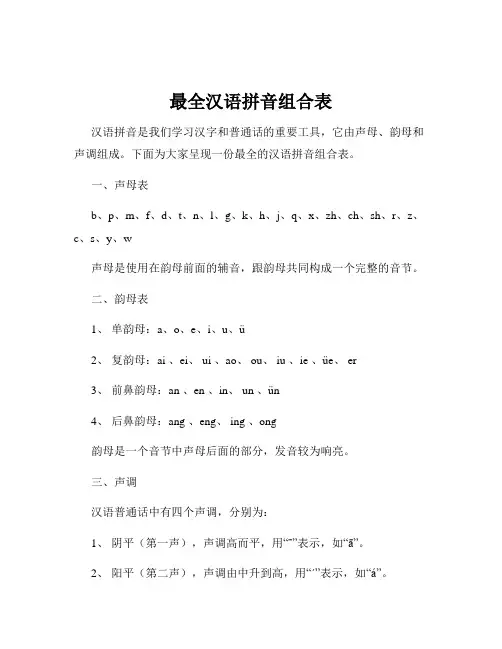 最全汉语拼音组合表