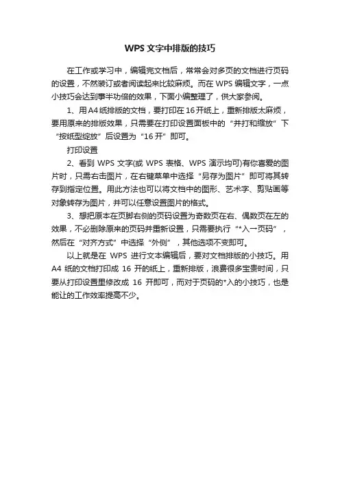 WPS文字中排版的技巧